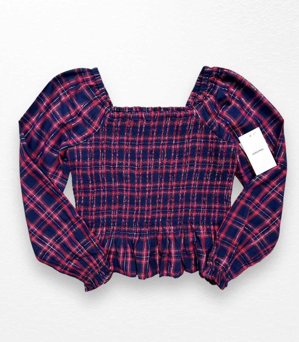 NWT Nordstrom Plaid Smocked Top, Size 10/12